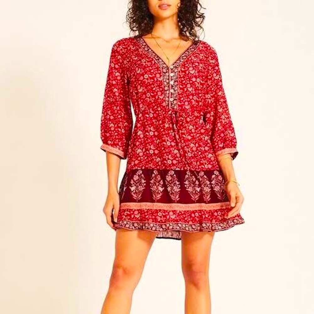 Arnhem Wisteria Mini Dress Crimson 14